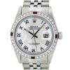 Image 1 : Rolex Mens Stainless Steel Silver MOP Roman 36MM Diamond & Ruby Datejust Wristwa