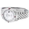 Image 7 : Rolex Mens Stainless Steel Silver MOP Roman 36MM Diamond & Ruby Datejust Wristwa