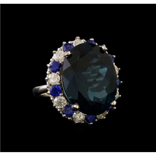 14KT White Gold 20.82 ctw Topaz, Sapphire and Diamond Ring