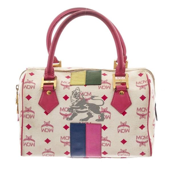 MCM Pink  White Lion Boston Bag