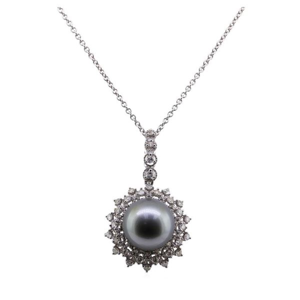 Pearl and Diamond Pendant With Chain - 18KT White Gold