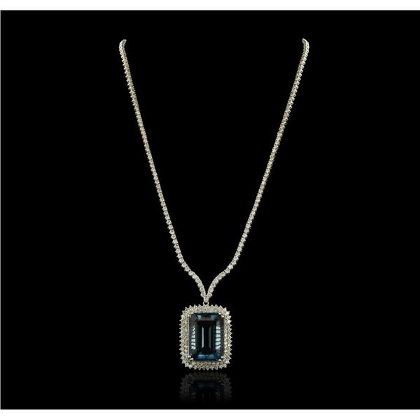 14KT White Gold 47.59 ctw Blue Topaz and Diamond Necklace