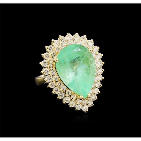 GIA Cert 9.78 ctw Emerald and Diamond Ring - 14KT Yellow Gold
