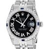 Image 1 : Rolex Mens Stainless Steel Black Roman Diamond Lugs & Sapphire Datejust Wristwat