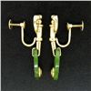 Image 6 : Estate 14kt Yellow Gold Oval Disk Jade Screw On Drop Dangle Earrings