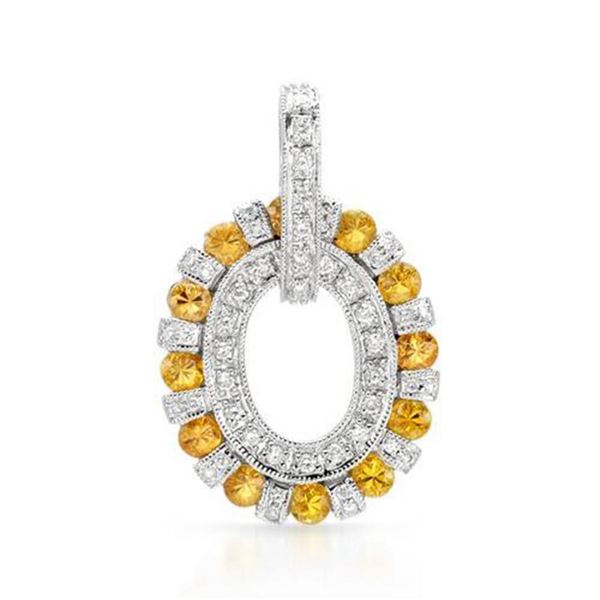 14k White Gold 2.32CTW Yellow Sapphire and Diamond Pendant, (SI2-SI3/Yellow/H-I)