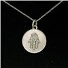 Image 2 : 14K White Gold 0.18 ctw Diamond Hand of Fatima Hamsa Hand Disk Pendant w/16" Cha