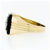 Image 6 : Men's Vintage 14K TT Gold Rectangular Black Onyx & Diamond Ribbed Grooved Ring