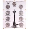 Image 2 : Rare 1962 Seattle World's Fair .999 Fine Silver Medal Set w/ Capitol Holder and Book