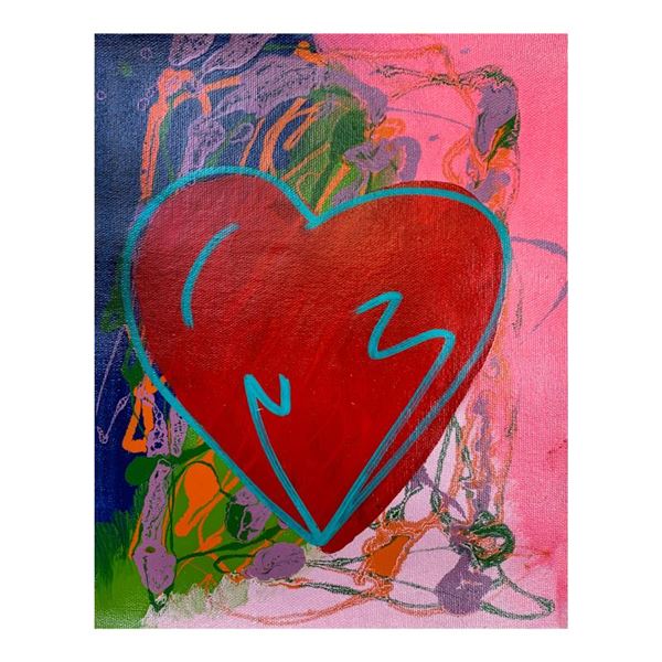 Steve Kaufman (1960-2010) "Mini Heart" Original Mixed Media on Canvas