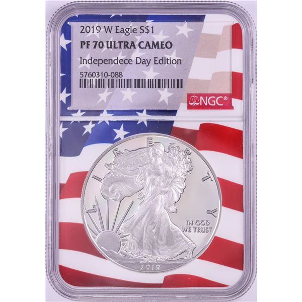 2019-W $1 Proof American Silver Eagle Coin NGC PF70 Ultra Cameo Independence Day Flag