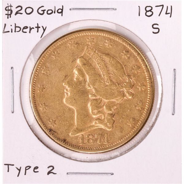 1874-S Type 2 $20 Liberty Head Double Eagle Gold Coin