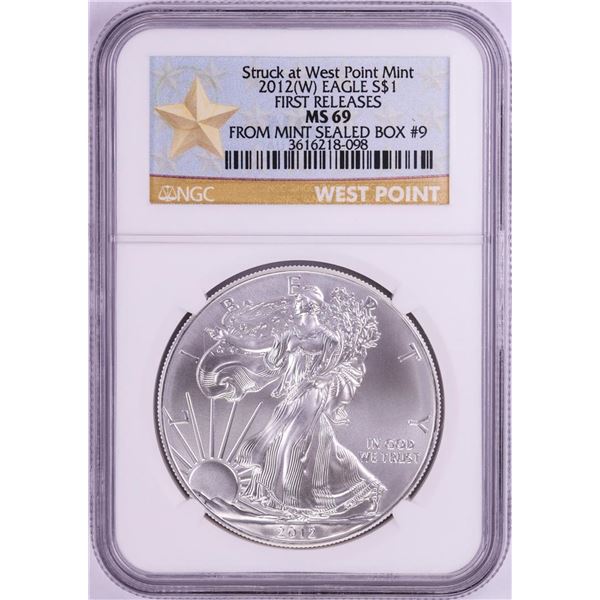 2012(W) $1 American Silver Eagle Coin NGC MS69 First Releases Mint Sealed Box #9