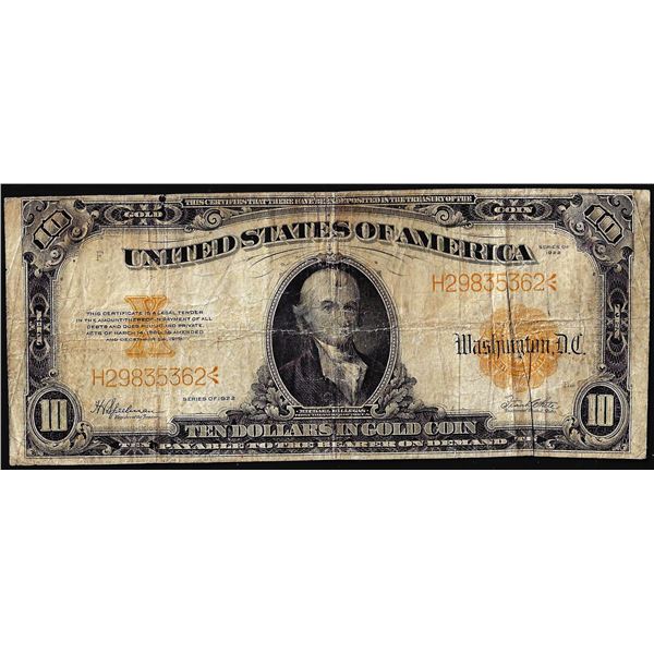 1922 $10 Gold Certificate Note