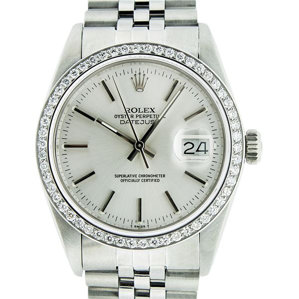 Rolex Men's Stainless Steel Silver Index 36MM Diamond Datejust Wristwatch