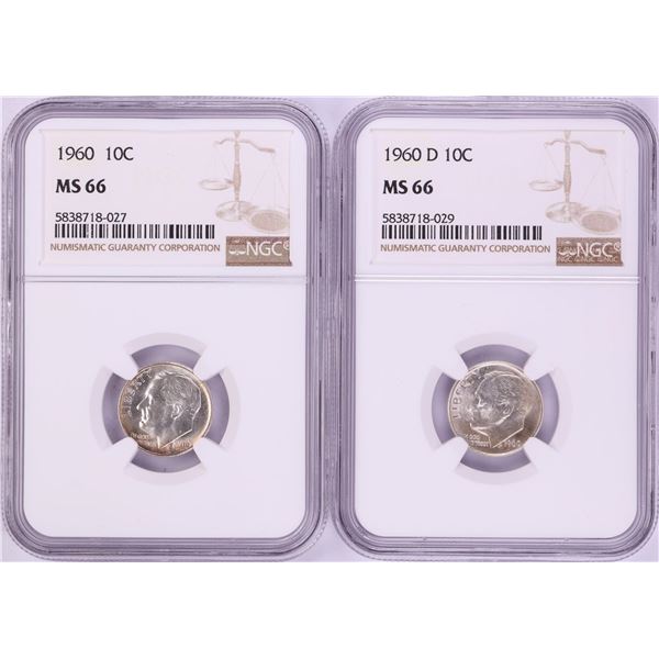 Lot of 1960 & 1960-D Roosevelt Dime Coins NGC MS66