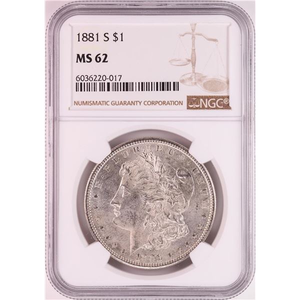 1881-S $1 Morgan Silver Dollar Coin NGC MS62 Nice Toning