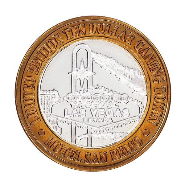.999 Silver Hotel San Remo Las Vegas, Nevada $10 Casino Limited Edition Gaming Token