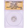 Image 1 : 2014 Proof 1/10 oz Platinum JFK Apollo 11 Anniversary Medal ANACS MS67