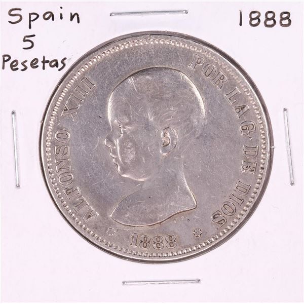 1888 Spain 5 Pesetas Silver Coin