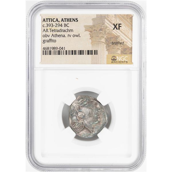 393-294 BC Attica Athens AR Tetradrachm Athena Owl Coin NGC XF