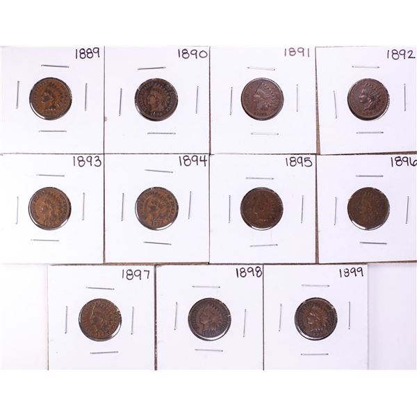 Set of 1889-1899 Indian Head Cent Coins