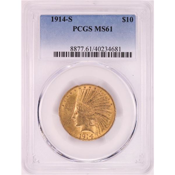 1914-S $10 Indian Head Eagle Gold Coin PCGS MS61
