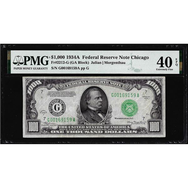 1934A $1,000 Federal Reserve Note Chicago Fr.2212-G PMG Extremely Fine 40EPQ
