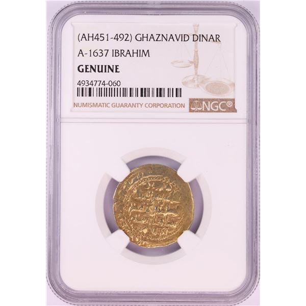 AH451-492 Ghaznavid Dinar A-1637 Ibrahim Gold Coin NGC Genuine