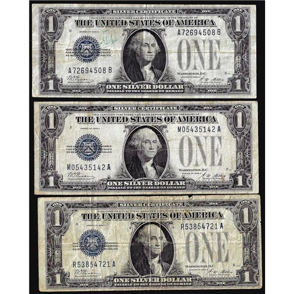 Lot of (3) 1928A $1 Funnyback Silver Certificate Notes