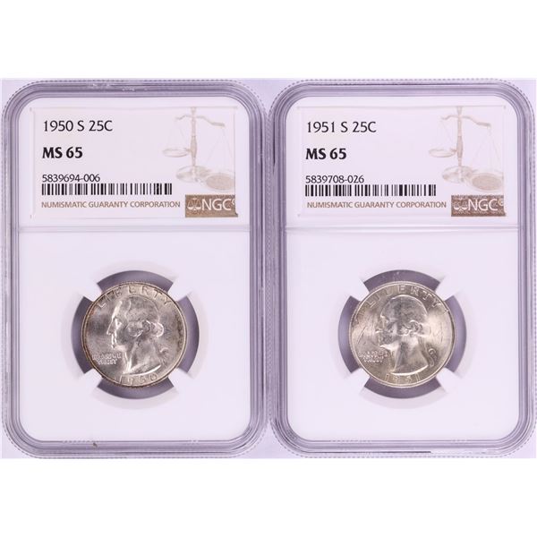 Lot of 1950-S & 1951-S Washington Quarter Coins NGC MS65
