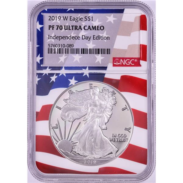 2019-W $1 Proof American Silver Eagle Coin NGC PF70 Ultra Cameo Independence Day Flag
