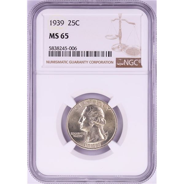 1939 Washington Quarter Coin NGC MS65