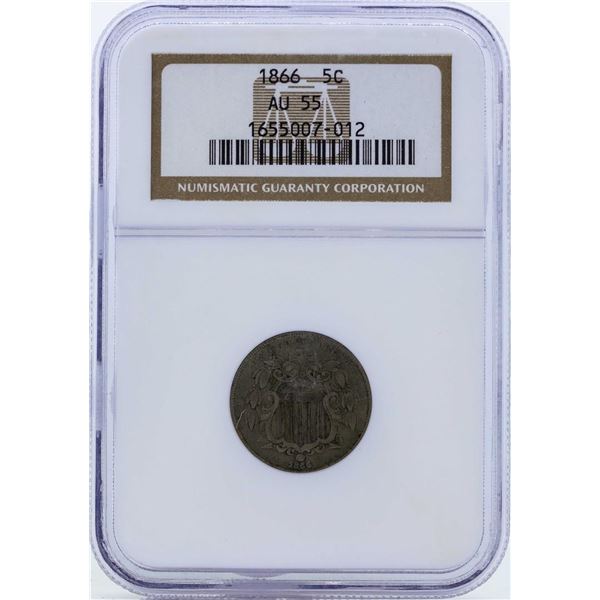 1866 Shield Nickel with Rays Coin NGC AU55