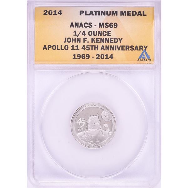 2014 Proof 1/4 oz Platinum JFK Apollo 11 Anniversary Medal ANACS MS69