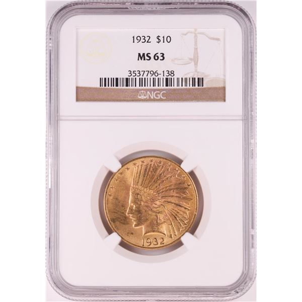 1932 $10 Indian Head Eagle Gold Coin NGC MS63