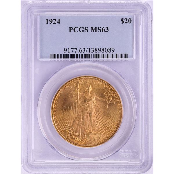 1924 $20 St. Gaudens Double Eagle Gold Coin PCGS MS63