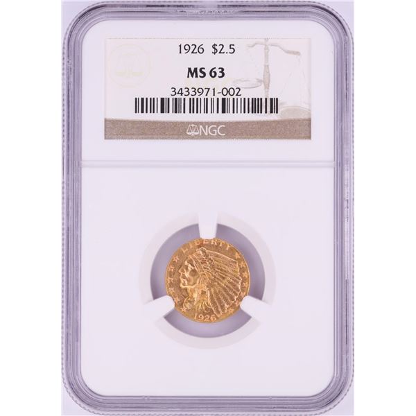 1926 $2 1/2 Indian Head Quarter Eagle Gold Coin NGC MS63