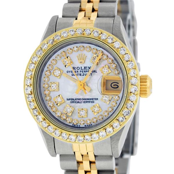 Rolex Ladies Two Tone MOP Diamond Oyster Perpetual Datejust Wristwatch