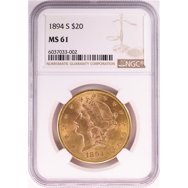 1894-S $20 Liberty Head Double Eagle Gold Coin NGC MS61