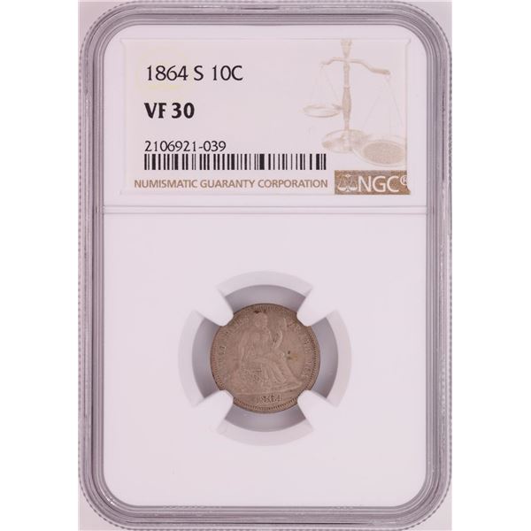 1864-S Seated Liberty Dime Coin NGC VF30