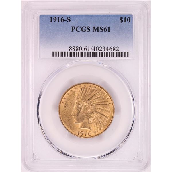 1916-S $10 Indian Head Eagle Gold Coin PCGS MS61