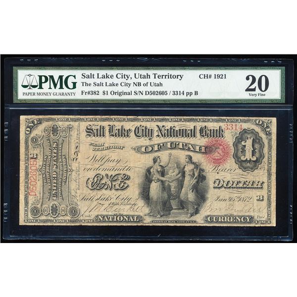 Original Series $1 Salt Lake City, Utah Territory CH# 1921 National Note PMG VF20