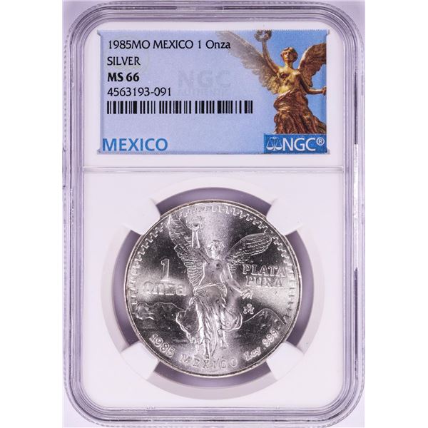 1985Mo Mexico 1 Onza Libertad Silver Coin NGC MS66
