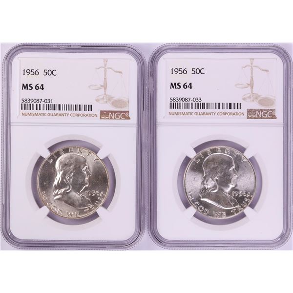 Lot of (2) 1956 Franklin Half Dollar Coins NGC MS64