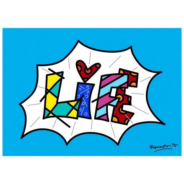Romero Britto "Life Blue Mini Word" Giclee
