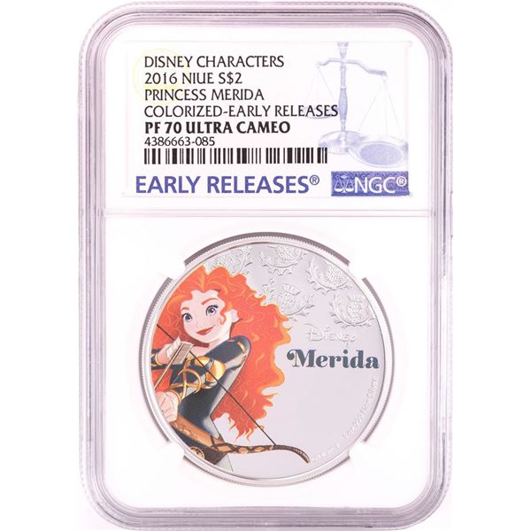 2016 Proof $2 Disney Princess Merida 1oz Silver Coin NGC PF70 Ultra Cameo
