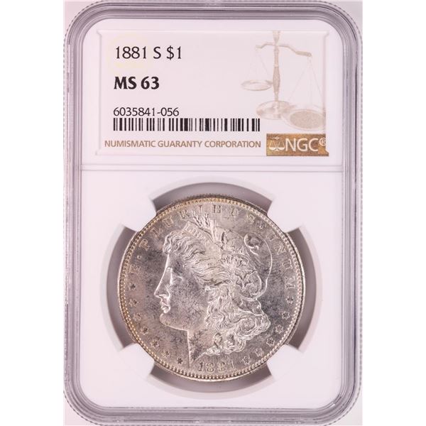 1881-S $1 Morgan Silver Dollar Coin NGC MS63 Nice Toning