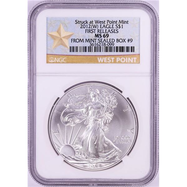2012(W) $1 American Silver Eagle Coin NGC MS69 First Releases Mint Sealed Box #9