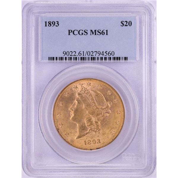 1893 $20 Liberty Head Double Eagle Gold Coin PCGS MS61